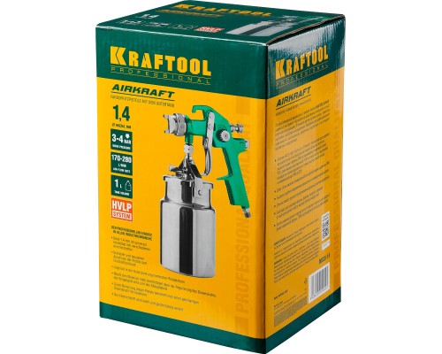 Пневматический краскопульт с нижним бачком AirKraft, HVLP, 1.4мм KRAFTOOL 06520-1.4