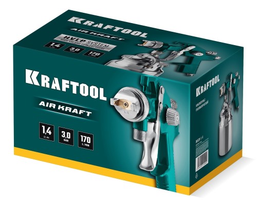 Пневматический краскопульт с нижним бачком AirKraft, HVLP, 1.4мм KRAFTOOL 06520-1.4
