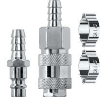 Набор (штуцер "елочка", 10 мм - рапид муфта) + (рапид штуцер-штуцер "елочка", 10 мм) + (обжимные хомуты 2 шт) KRAFTOOL 06599-10-H