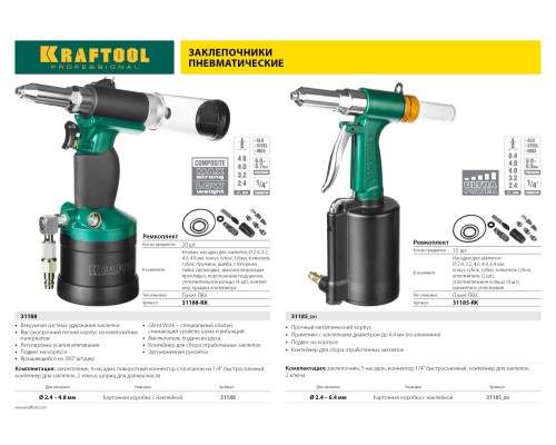 Пневматический заклепочник Vacuum-Lock ARC-48, 2.4-4.8 мм KRAFTOOL 31188