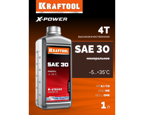 Минеральное масло для 4-тактных двигателей SAE 30, 1 л KRAFTOOL 41515-1