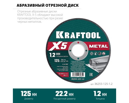 Отрезной диск по металлу X5 Metal 125x1.2 мм KRAFTOOL 36255-125-1.2
