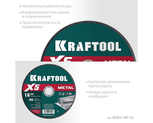Отрезной диск по металлу X5 Metal 180x1.6 мм KRAFTOOL 36255-180-1.6