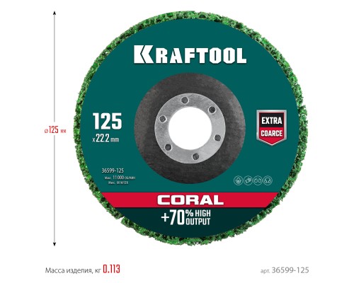 Круг полимерно-шлифовальный синтетический абразивный 125x22.2 мм KRAFTOOL 36599-125