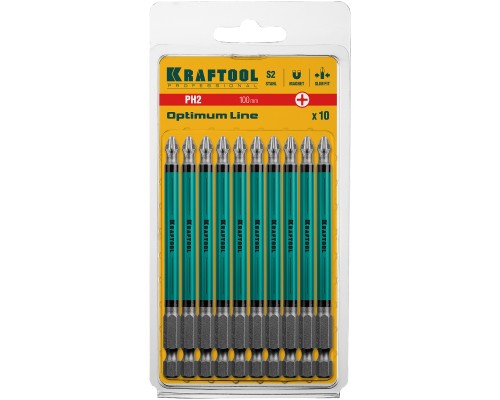 Биты Optimum, PH2, 100 мм, 10 шт. KRAFTOOL 26122-2-100-10