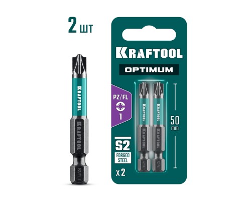 Биты OPTIMUM PZ/FL 1, 50 мм, 2 шт. KRAFTOOL 261241-1-50-2