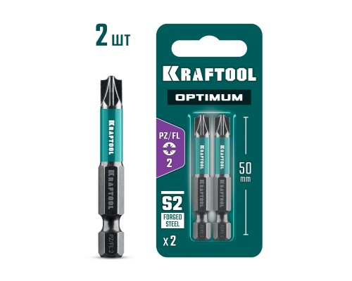 Биты OPTIMUM PZ/FL 2, 50 мм, 2 шт. KRAFTOOL 261241-2-50-2