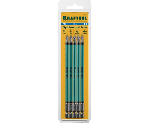 Биты Optimum PZ2, 150 мм, 5 шт. KRAFTOOL 26124-2-150-5