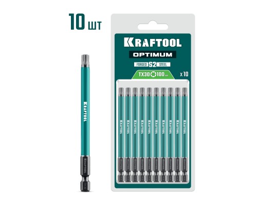 Биты OPTIMUM TX 30, 100 мм, 10 шт. KRAFTOOL 26126-30-100-S10