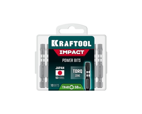 Ударные биты Impact TX 40, 50 мм, 10 шт. KRAFTOOL 26195-40-50-S10