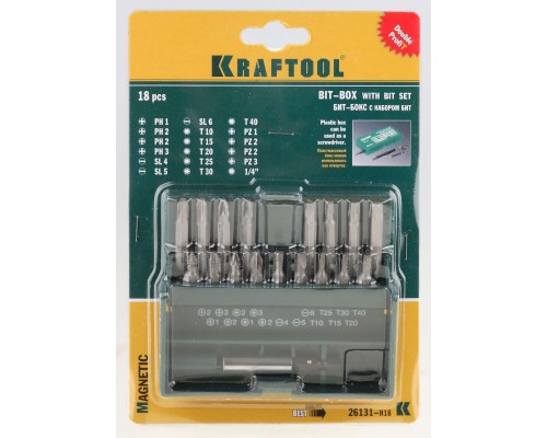 Набор бит 18 шт., с магнитным адаптером KRAFTOOL 26131-H18