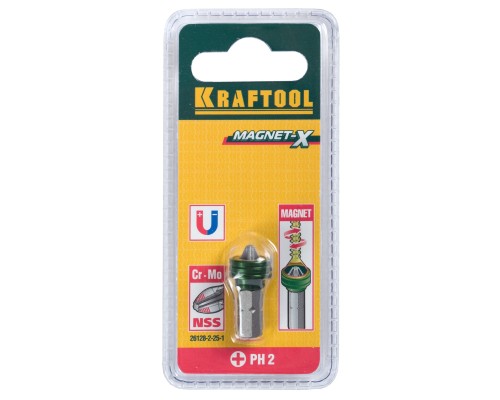 Бита с магнитным держателем-ограничителем Magnet-X PH2, 25 мм, 1 шт. KRAFTOOL 26128-2-25-1