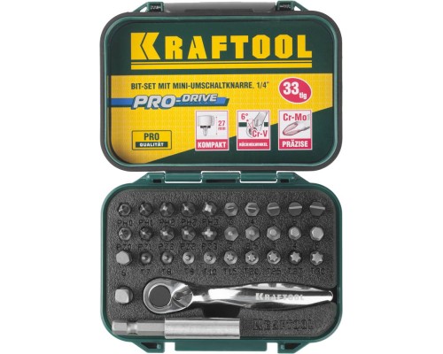 Набор бит с мини-трещоткой 33 шт. KRAFTOOL 26157-H33