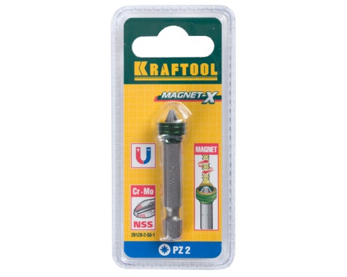 Бита с магнитным держателем-ограничителем Magnet-X, PZ2, 50 мм, 1 шт. KRAFTOOL 26129-2-50-1