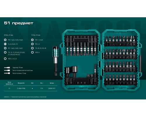 Набор ударных бит Impact-51, 51 шт. KRAFTOOL 26066-H51