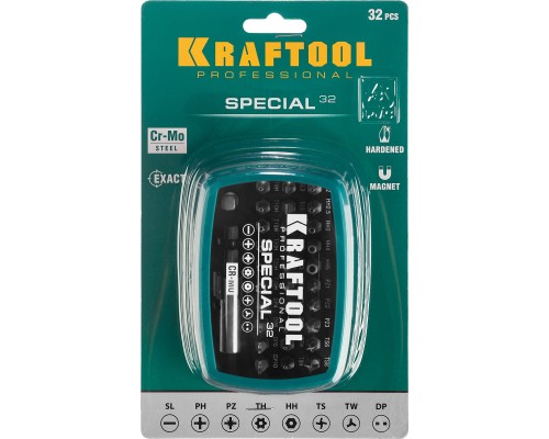 Набор специальных бит Special-32, с адаптером 32 шт. KRAFTOOL 2610-H32
