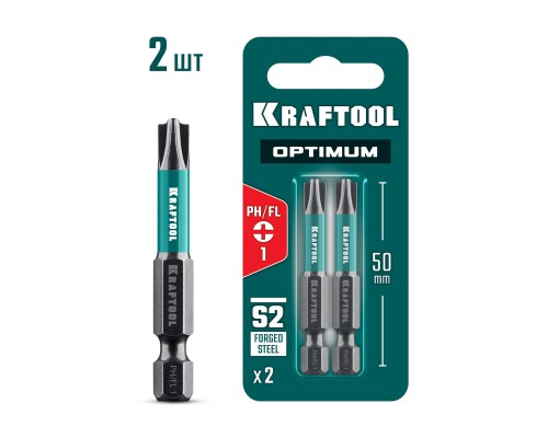 Биты OPTIMUM PH/FL 1, 50 мм, 2 шт. KRAFTOOL 261221-1-50-2