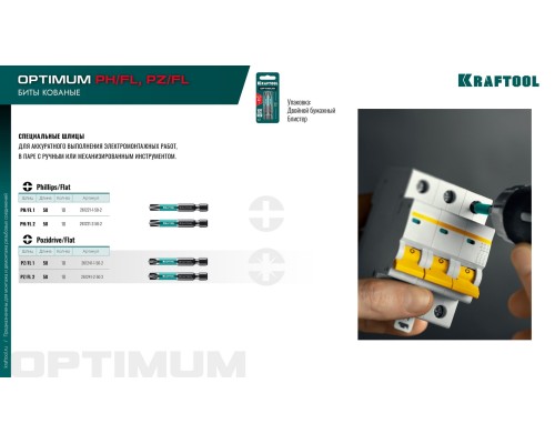 Биты OPTIMUM PH/FL 1, 50 мм, 2 шт. KRAFTOOL 261221-1-50-2