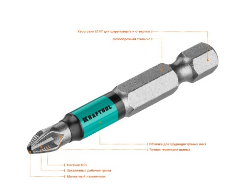 Биты Optimum, PH2, 50 мм, 10 шт. KRAFTOOL 26122-2-50-10
