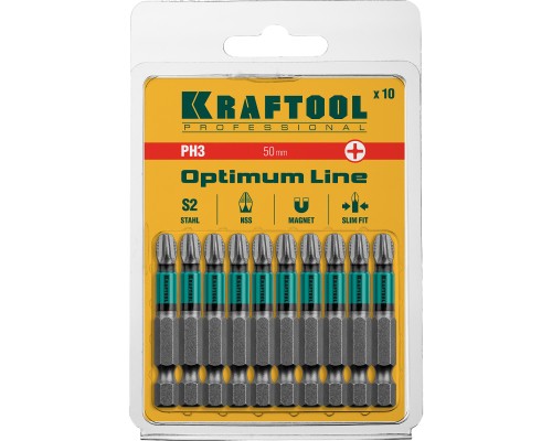 Биты Optimum, PH3, 50 мм, 10 шт. KRAFTOOL 26122-3-50-10