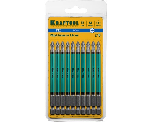 Биты Optimum PZ2, 100 мм, 10 шт. KRAFTOOL 26124-2-100-10
