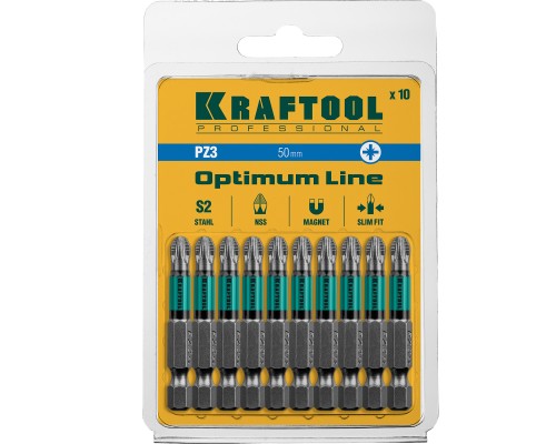 Биты Optimum PZ3, 50 мм, 10 шт. KRAFTOOL 26124-3-50-10