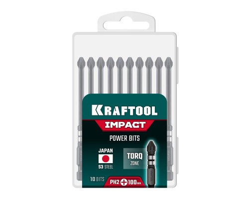 Ударные биты Impact PH 2, 100 мм, 10 шт. KRAFTOOL 26191-2-100-S10