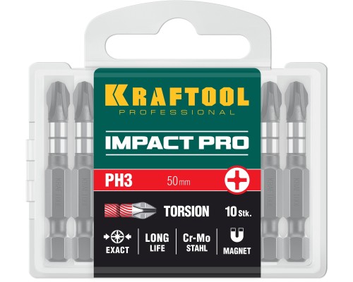 Ударные биты Impact PH 3, 50 мм, 10 шт. KRAFTOOL 26191-3-50-S10
