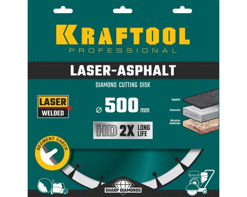 Алмазный диск LASER-ASPHALT 500 мм (25.4/20 мм, 10х4.5 мм) KRAFTOOL 36687-500