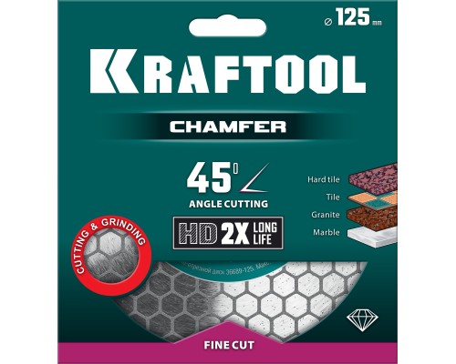 Шлифовально-отрезной алмазный диск CHAMFER 125 мм (22.2 мм, 25х1.6 мм) KRAFTOOL 36689-125