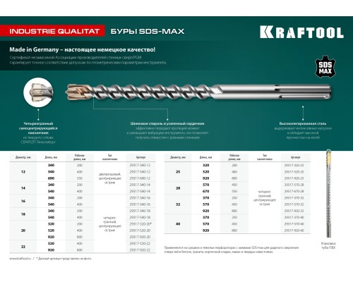 Бур SDS-max Industrie Qualit, 14x200/340 мм KRAFTOOL 29317-340-14