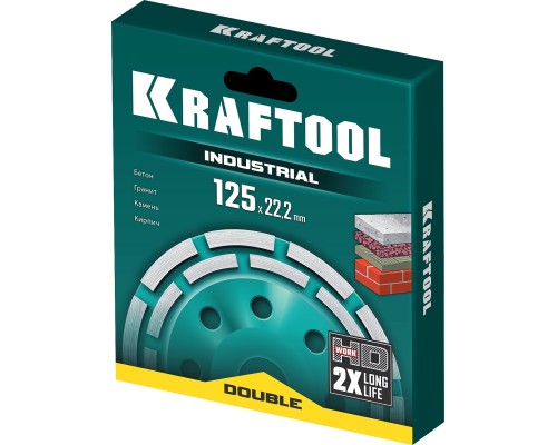 Двухрядная алмазная шлифовальная чашка INDUSTRIAL Double, d 125 мм KRAFTOOL 33369-125