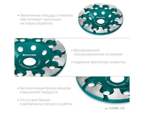 Сегментная алмазная чашка INDUSTRIAL T-Type d 125 мм KRAFTOOL 33446-125