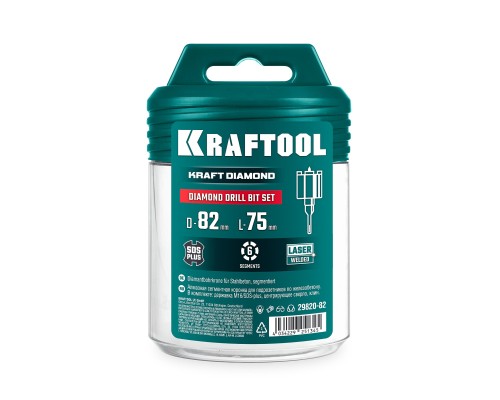 Алмазная коронка для подрозетников DIAMOND d 82 мм (М16, рабочая глубина 75 мм, лазерная сварка) KRAFTOOL 29820-82