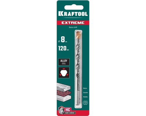 Сверло по бетону Extreme, 8x120 мм, трехгранныйxвостовик KRAFTOOL 29166-120-08