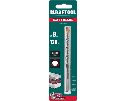 Сверло по бетону Extreme, 9x120 мм, трехгранныйxвостовик KRAFTOOL 29166-120-09