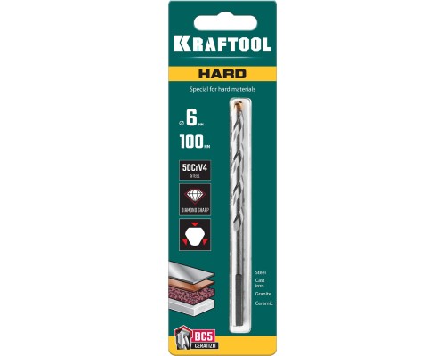 Сверло специальное по твердым материалам Hard, 6x100 мм, тв.сплав ВС5 KRAFTOOL 29177-100-6