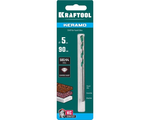 Сверло по керамограниту Keramo, 5x90 мм, тв.сплав КС KRAFTOOL 29175-090-5