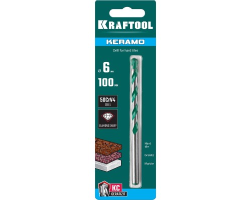 Сверло по керамограниту Keramo, 6x100 мм, тв.сплав КС KRAFTOOL 29175-100-6