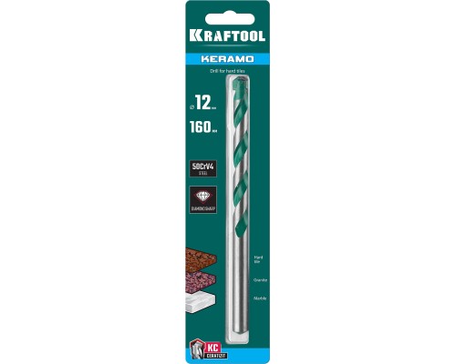 Сверло по керамограниту Keramo, 12x160 мм, тв.сплав КС KRAFTOOL 29175-160-12