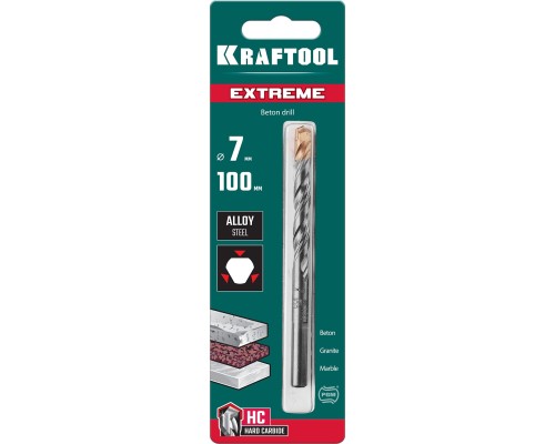 Сверло по бетону Extreme, 7x100 мм, трехгранныйxвостовик KRAFTOOL 29166-100-07