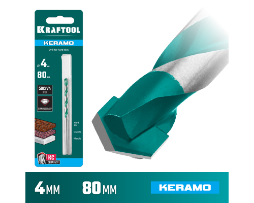 Сверло по керамограниту Keramo, 4x80 мм, тв.сплав КС KRAFTOOL 29175-080-4