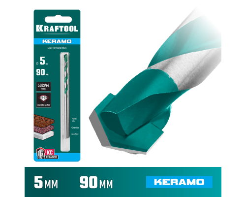 Сверло по керамограниту Keramo, 5x90 мм, тв.сплав КС KRAFTOOL 29175-090-5