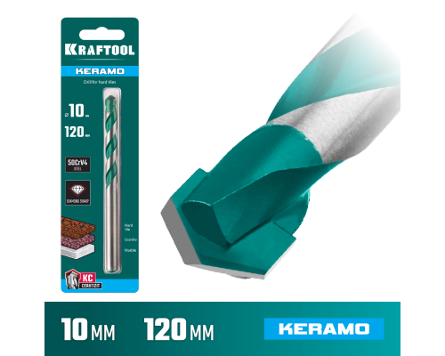 Сверло по керамограниту Keramo, 10x120 мм, тв.сплав КС KRAFTOOL 29175-120-10
