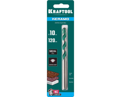 Сверло по керамограниту Keramo, 10x120 мм, тв.сплав КС KRAFTOOL 29175-120-10