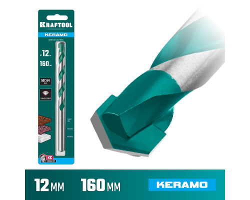 Сверло по керамограниту Keramo, 12x160 мм, тв.сплав КС KRAFTOOL 29175-160-12