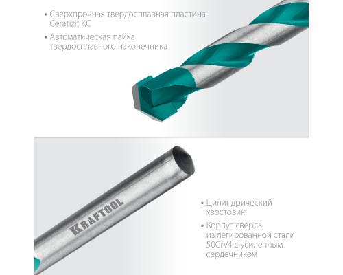 Сверло по керамограниту Keramo, 12x160 мм, тв.сплав КС KRAFTOOL 29175-160-12