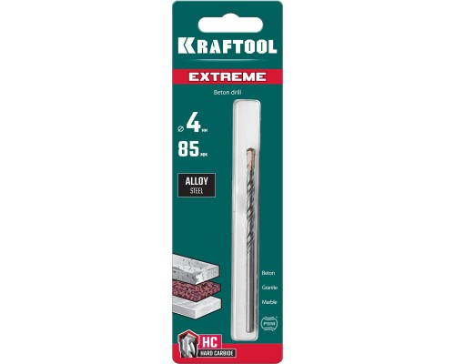 Сверло по бетону Extreme, 4x85 мм, цилиндр.xвостовик KRAFTOOL 29166-085-04