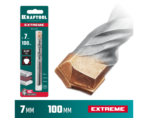 Сверло по бетону Extreme, 7x100 мм, трехгранныйxвостовик KRAFTOOL 29166-100-07
