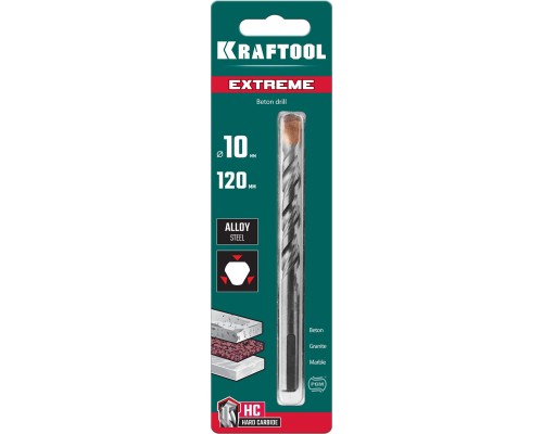 Сверло по бетону Extreme, 10x120 мм, трехгранныйxвостовик KRAFTOOL 29166-120-10